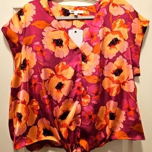 NWT DR2 XXL Blouse Bright Beautiful Colors, Ties in the Front.